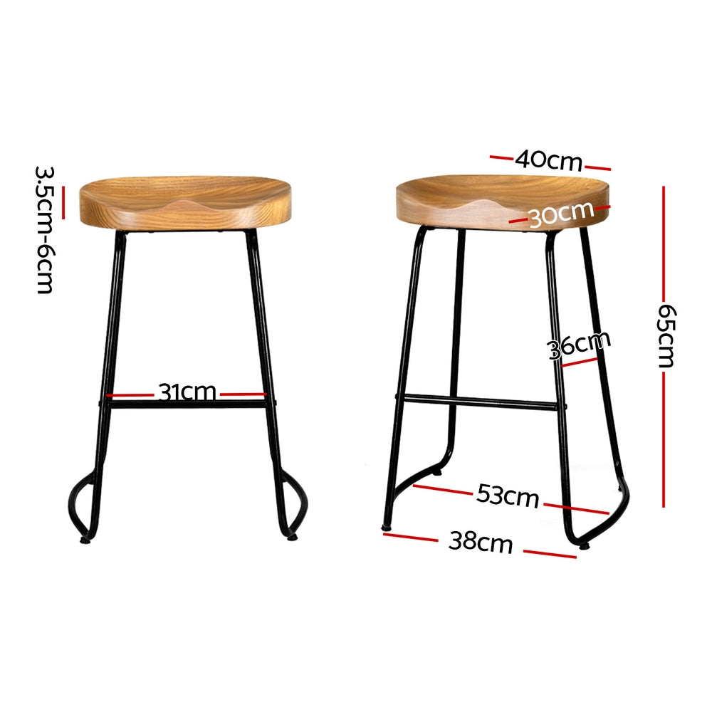 4x Bar Stools Tractor Seat 65cm Wooden | 65Cm