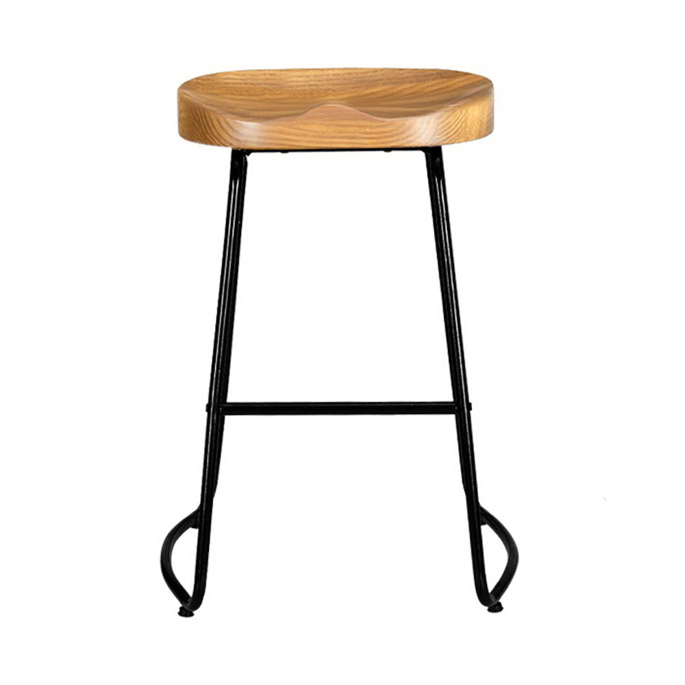 4x Bar Stools Tractor Seat 65cm Wooden, Wooden finish