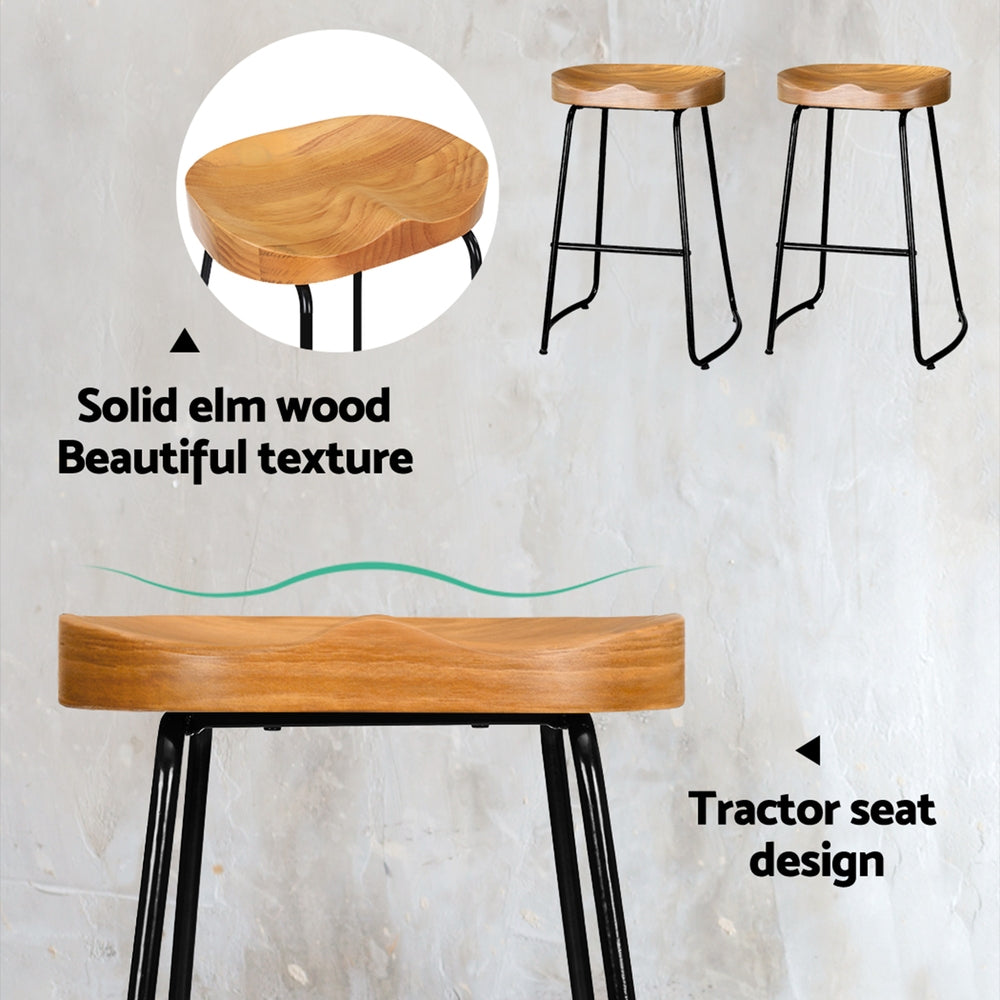 65Cm - 4x Bar Stools Tractor Seat 65cm Wooden