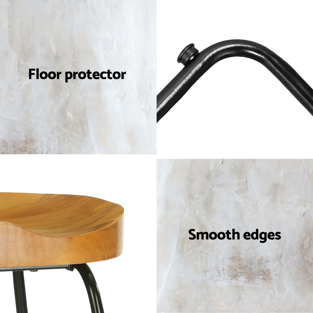 Wooden finish - 4x Bar Stools Tractor Seat 65cm Wooden
