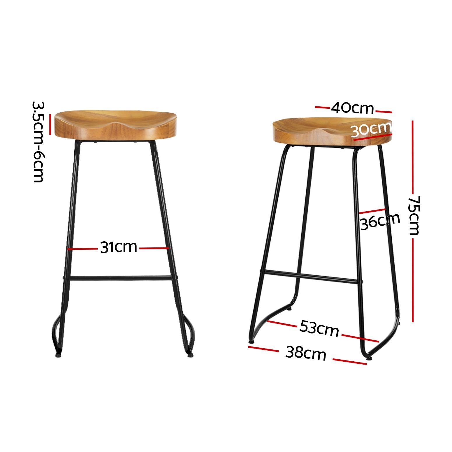 Table & Bar Stools - 4x Tractor Seat Bar Stools 75cm Wooden Kitchen Counter Chairs