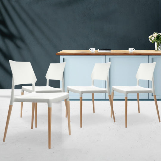 Dining Chairs Set Of 4 Plastic Wooden Stackable White - Kitchen & Dining Chairs