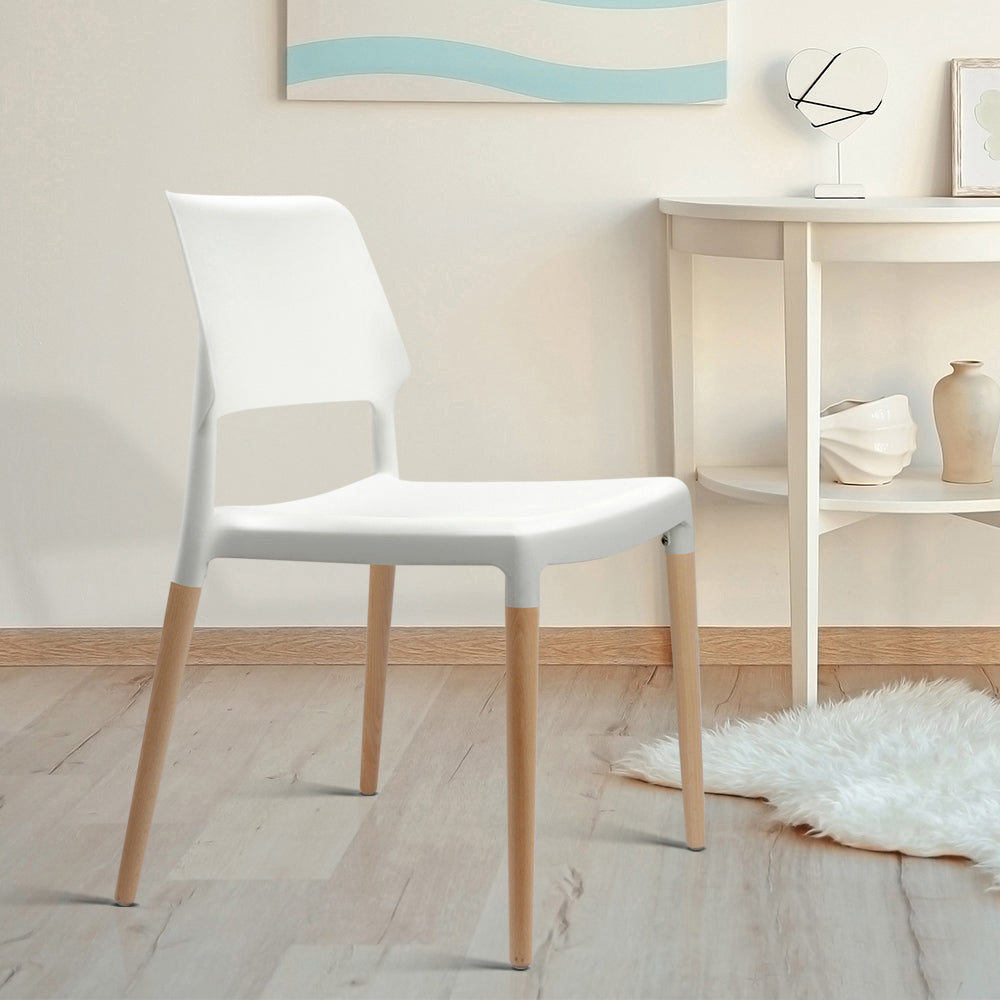 Dining Chairs Set Of 4 Plastic Wooden Stackable White