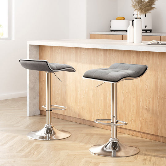 2x Bar Stools Linen Padded Gas Lift - Artiss Fabric Swivel Stool