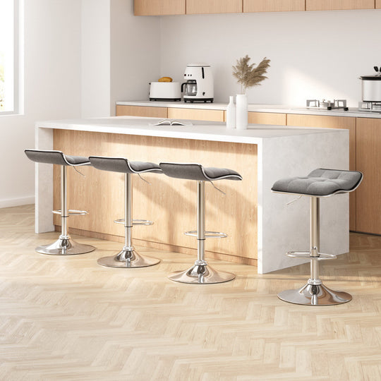 4x Bar Stools Linen Padded Gas Lift Adjustable Height Modern