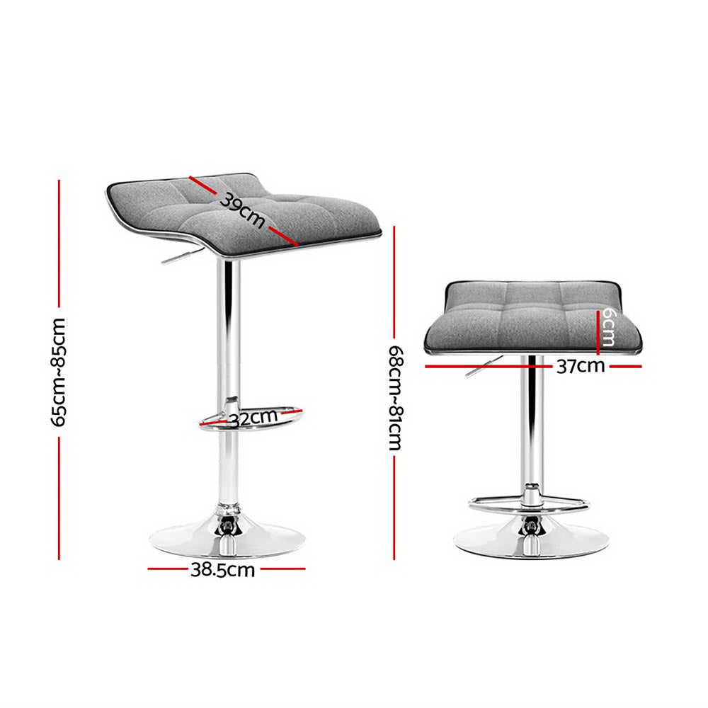 Linen finish - 4x Bar Stools Linen Padded Gas Lift Adjustable Height Modern