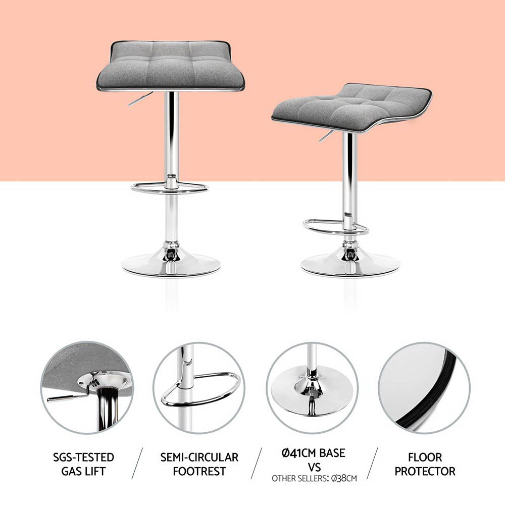4x Bar Stools Linen Padded Gas Lift Adjustable Height Modern | Table & Bar Stools