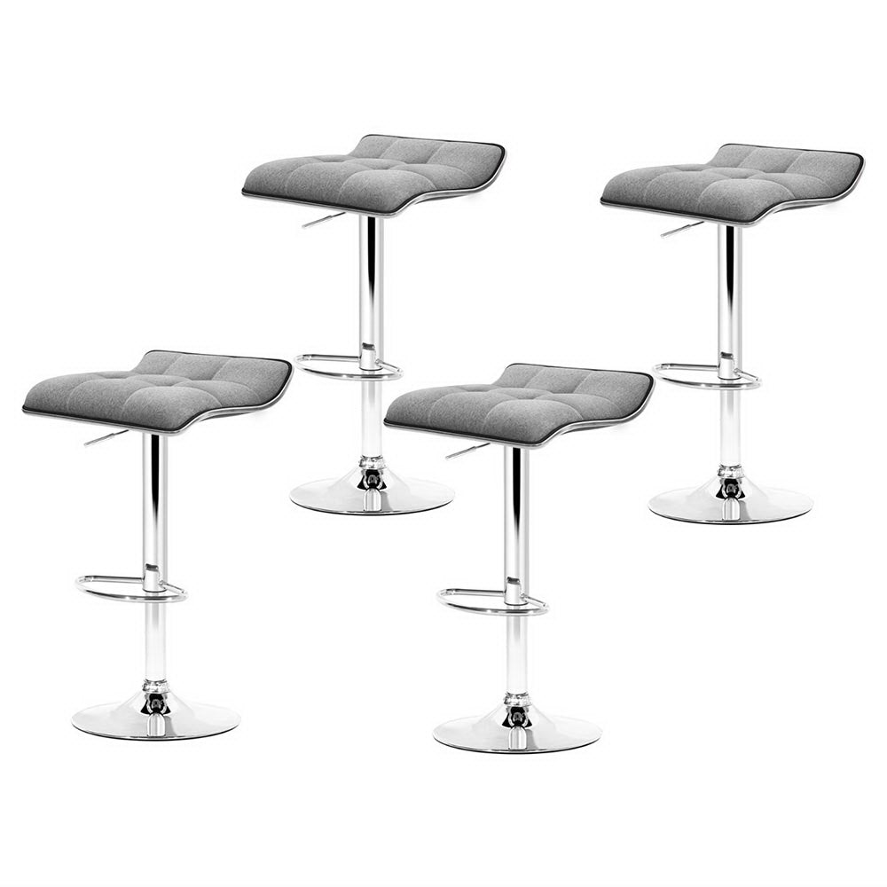 4x Bar Stools Linen Padded Gas Lift Adjustable Height Modern, Linen finish