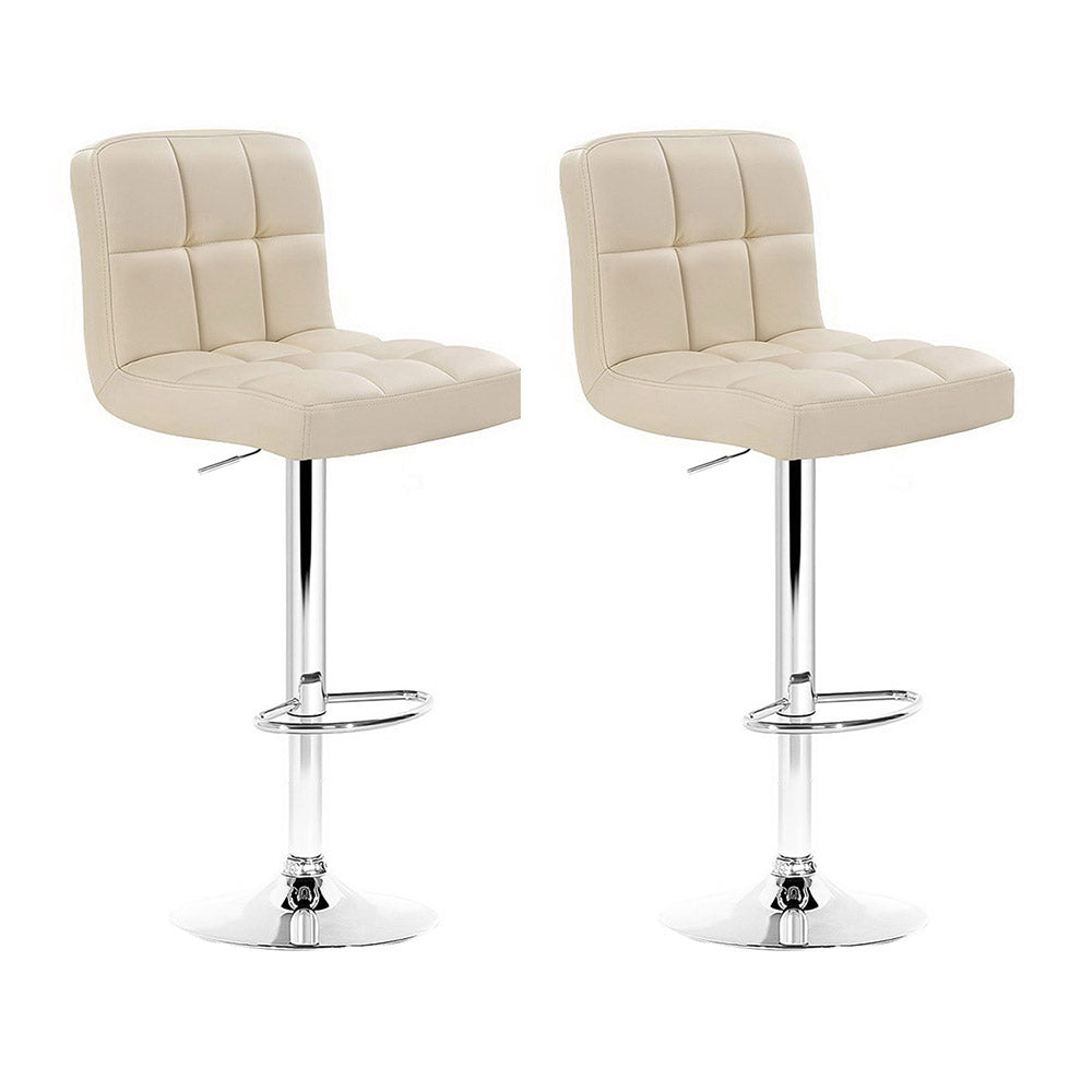 2x Bar Stools Leather Gas Lift Kitchen Chairs Swivel Beige