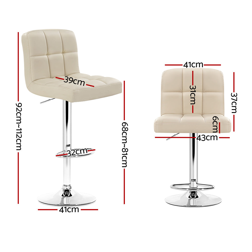 2x Bar Stools Leather Gas Lift Kitchen Chairs Swivel Beige
