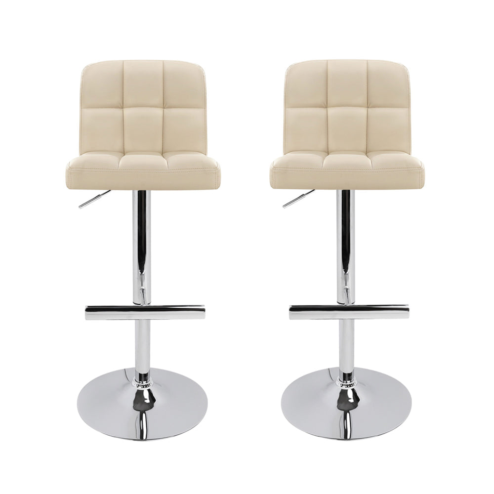 2x Bar Stools Leather Gas Lift Kitchen Chairs Swivel Beige