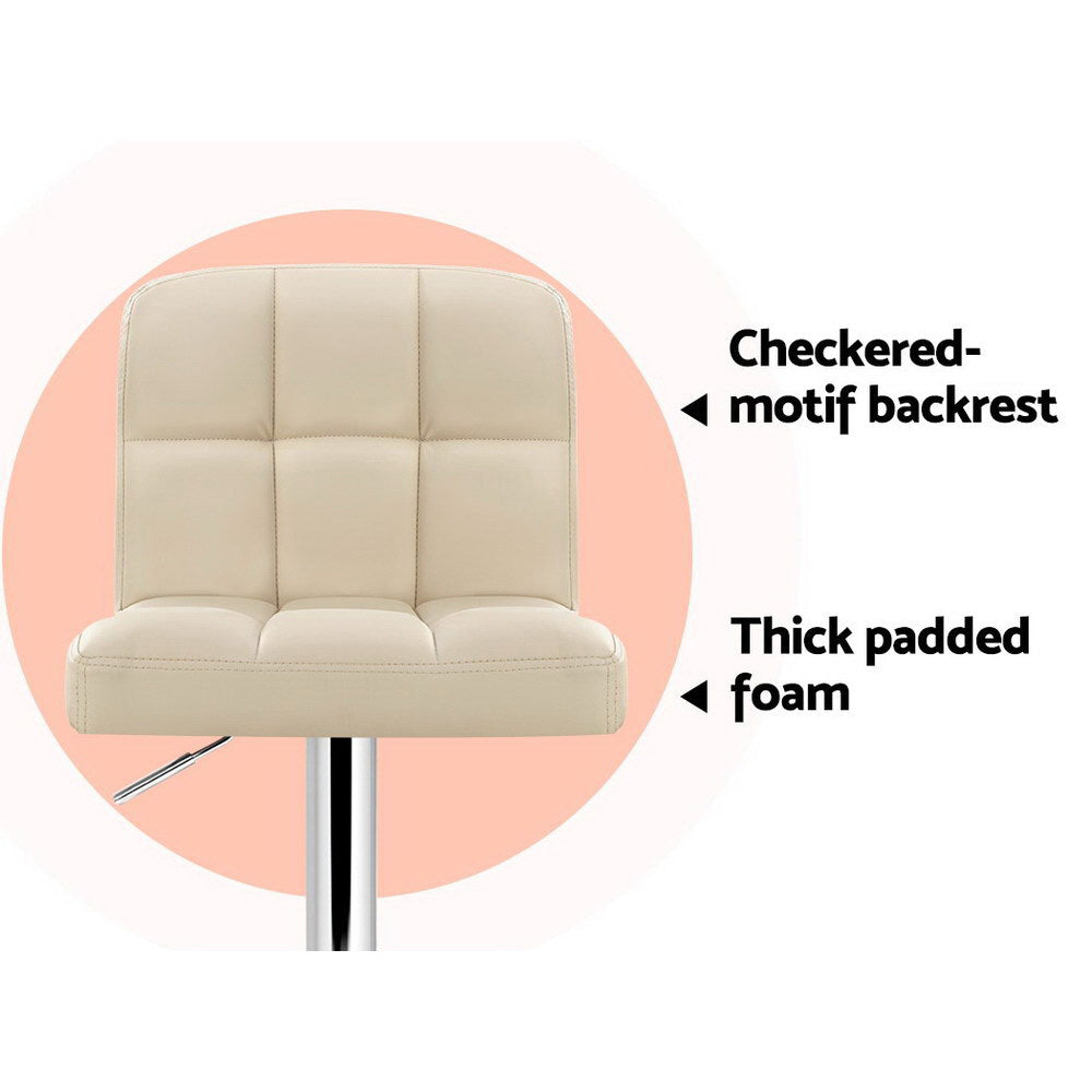 2x Bar Stools Leather Gas Lift Kitchen Chairs Swivel Beige