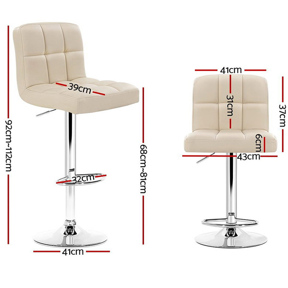 4x Bar Stools Leather Gas Lift Beige | Leather finish