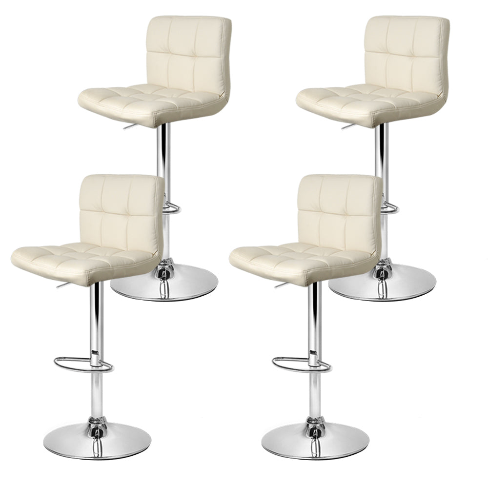 Table & Bar Stools - 4x Bar Stools Leather Gas Lift Beige