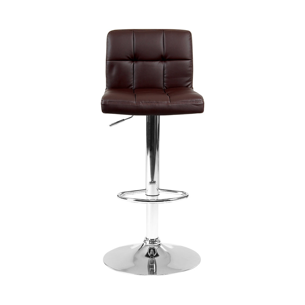 2x Gas Lift Bar Stools Swivel Chairs Leather Chrome Chocolate