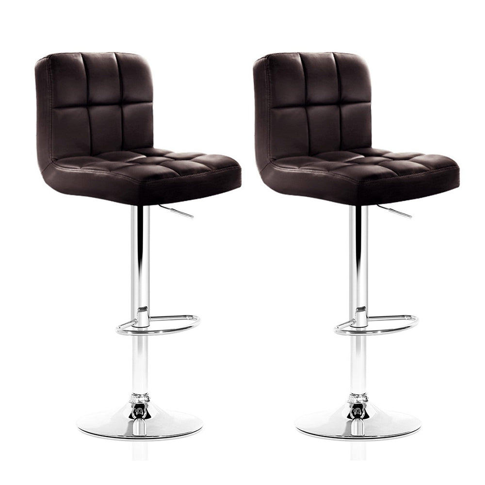 2x Bar Stools Leather Gas Lift Adjustable Brown Counter Chairs