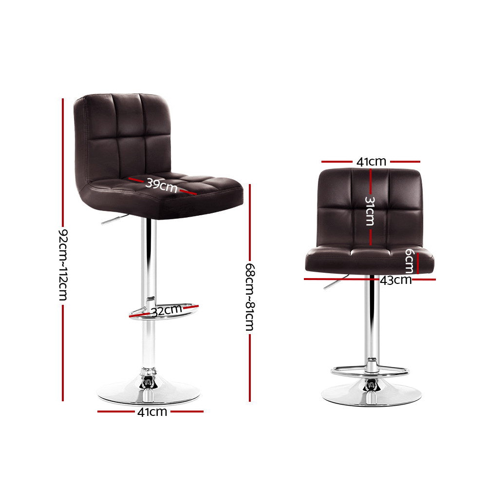2x Bar Stools Leather Gas Lift Adjustable Brown Counter Chairs