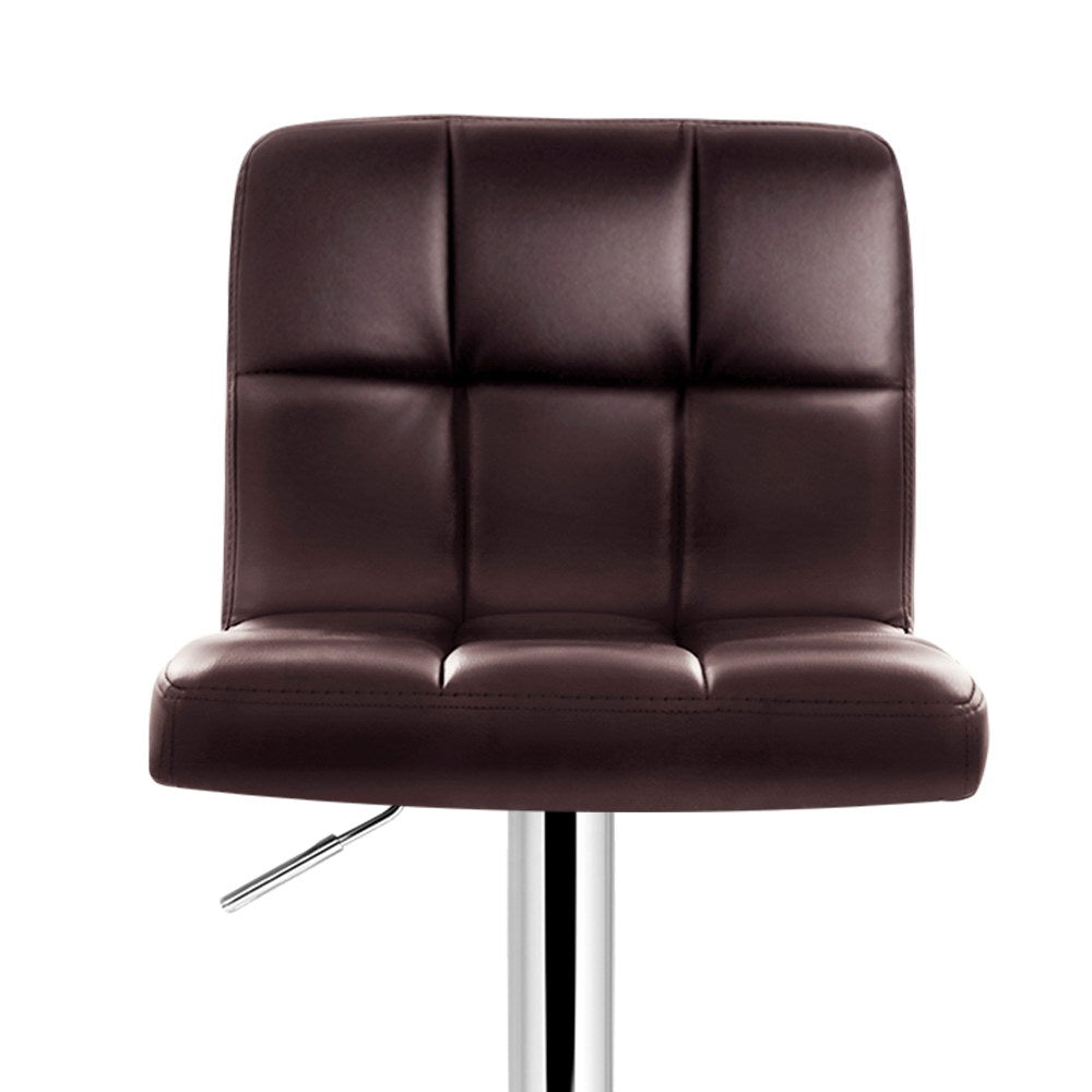 2x Bar Stools Leather Gas Lift Adjustable Brown Counter Chairs