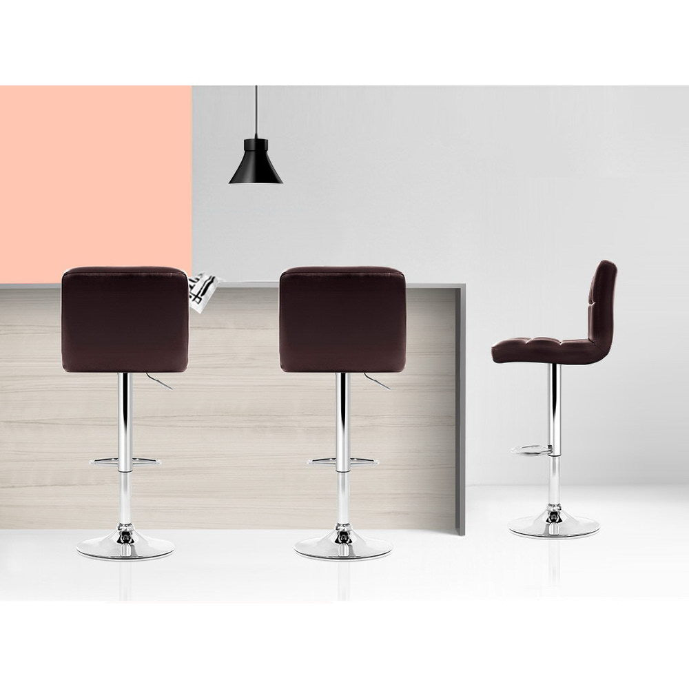 2x Bar Stools Leather Gas Lift Adjustable Brown Counter Chairs