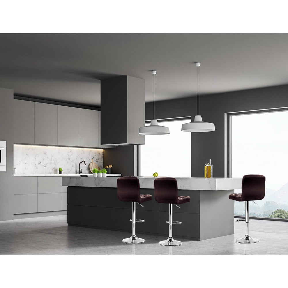2x Bar Stools Leather Gas Lift Adjustable Brown Counter Chairs