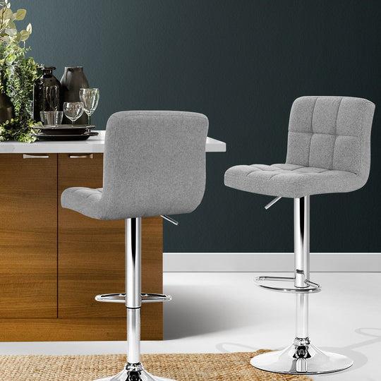 Sleek Grey Fabric Bar Stools - Set of 2 - Table & Bar Stools