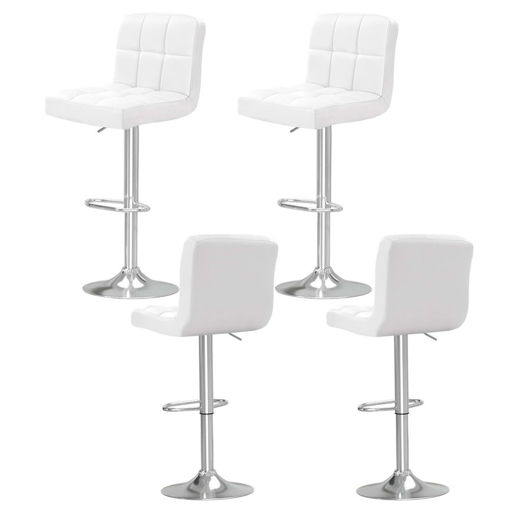 White colour - 4x Bar Stools Leather Gas Lift White Adjustable Height