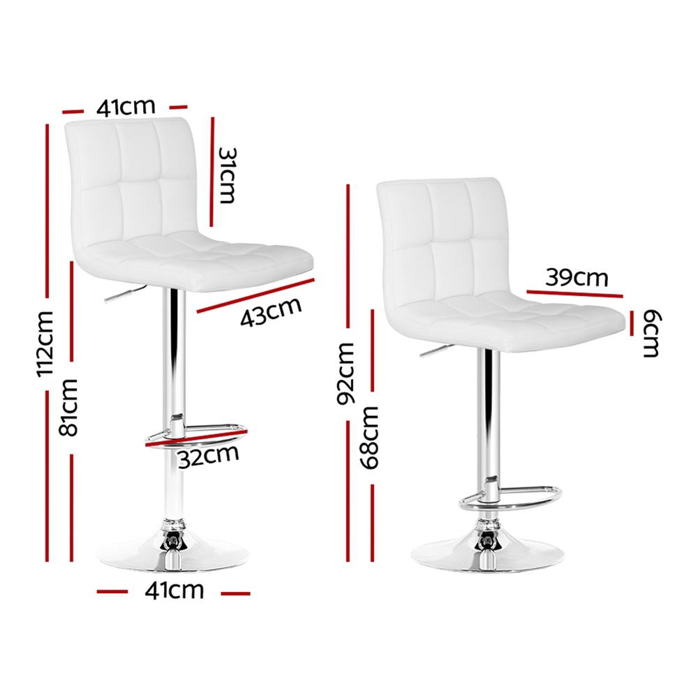 4x Bar Stools Leather Gas Lift White Adjustable Height | Leather finish