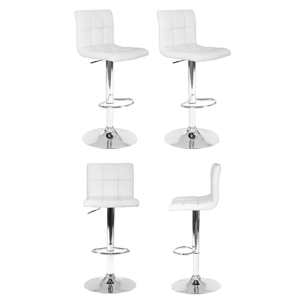 Table & Bar Stools - 4x Bar Stools Leather Gas Lift White Adjustable Height