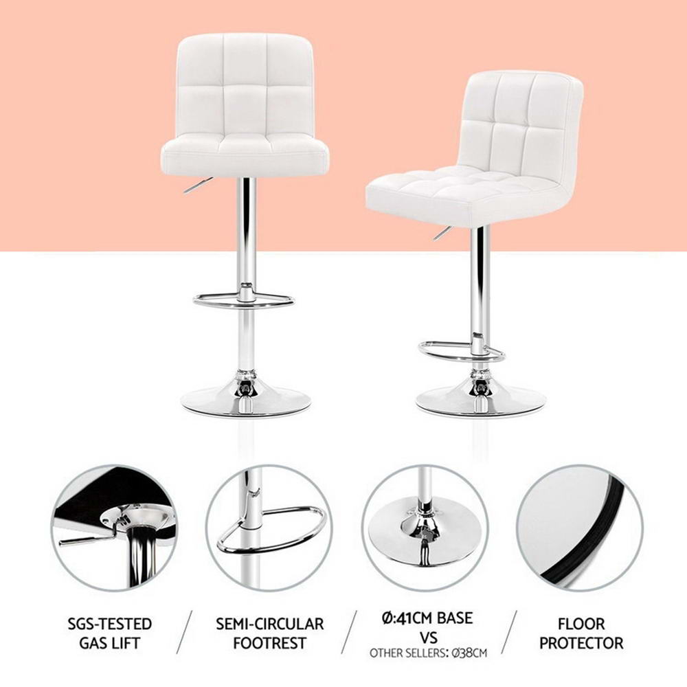 Leather finish - 4x Bar Stools Leather Gas Lift White Adjustable Height