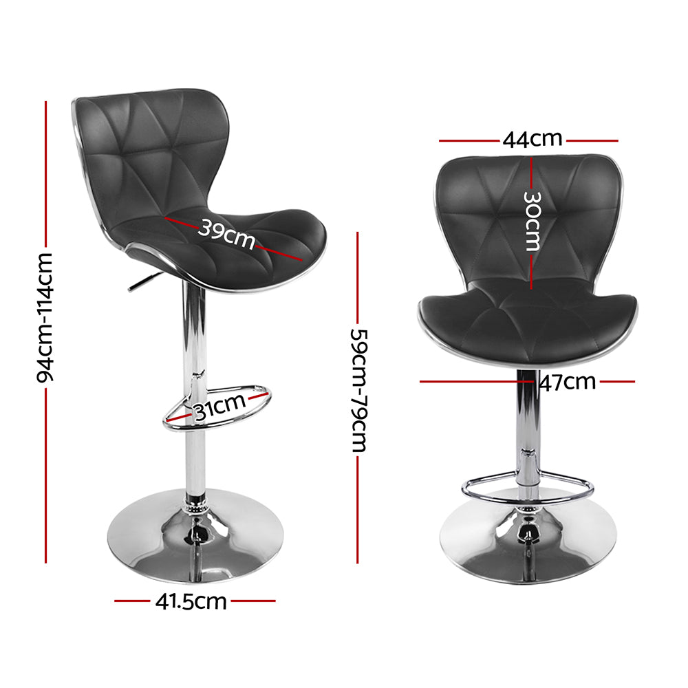 2x Bar Stools Gas Lift Leather Seat Black