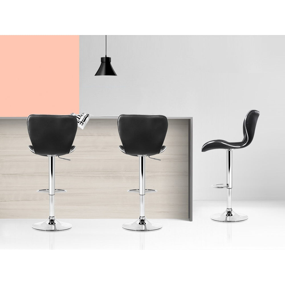2x Bar Stools Gas Lift Leather Seat Black
