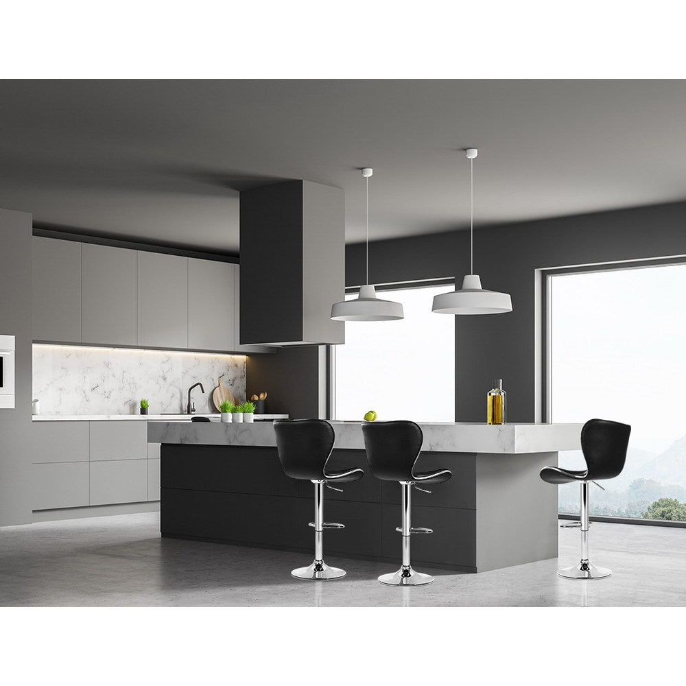 4x Bar Stools Gas Lift Leather Seat Black