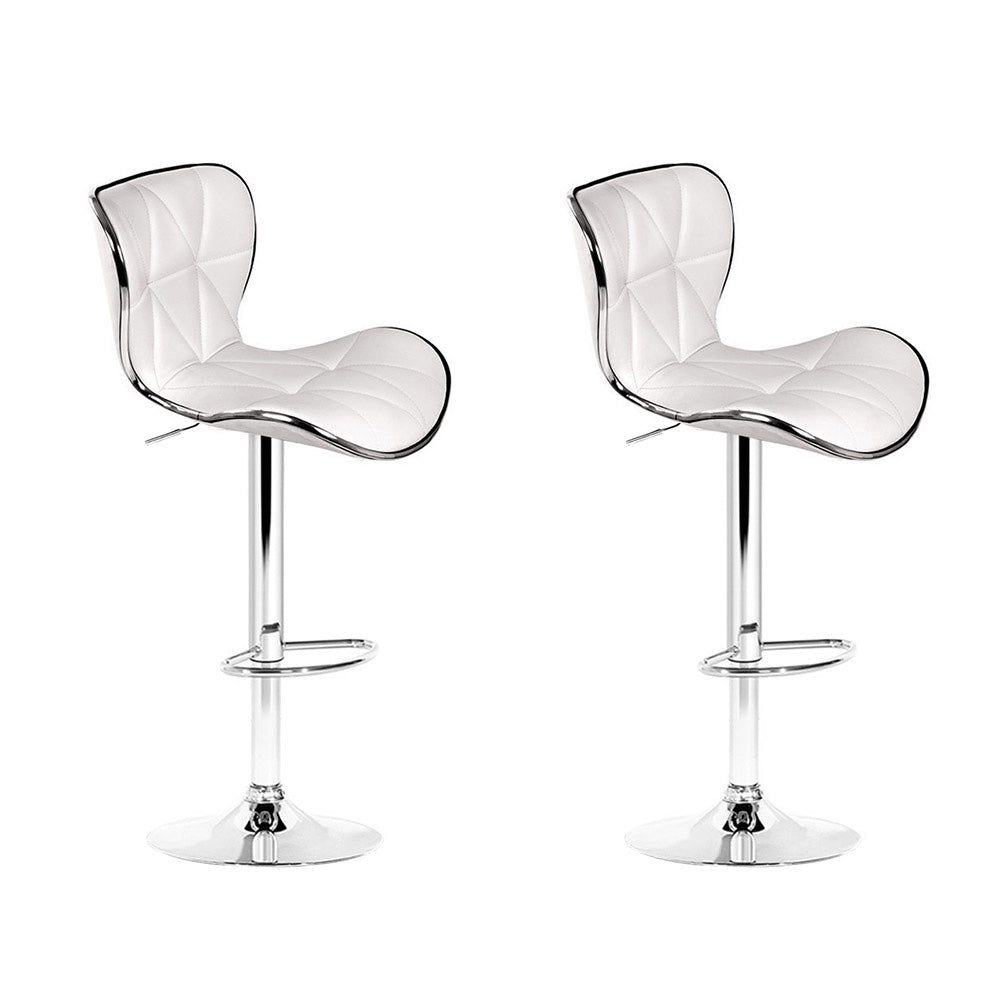 Set of 2 Bar Stools White PU Leather Gas Lift Swivel Kitchen Chairs