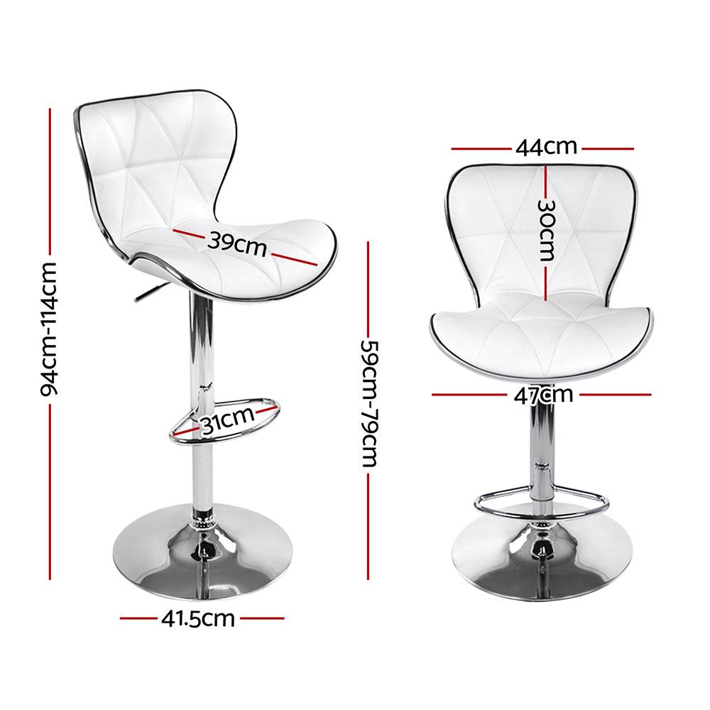 Set of 2 Bar Stools White PU Leather Gas Lift Swivel Kitchen Chairs