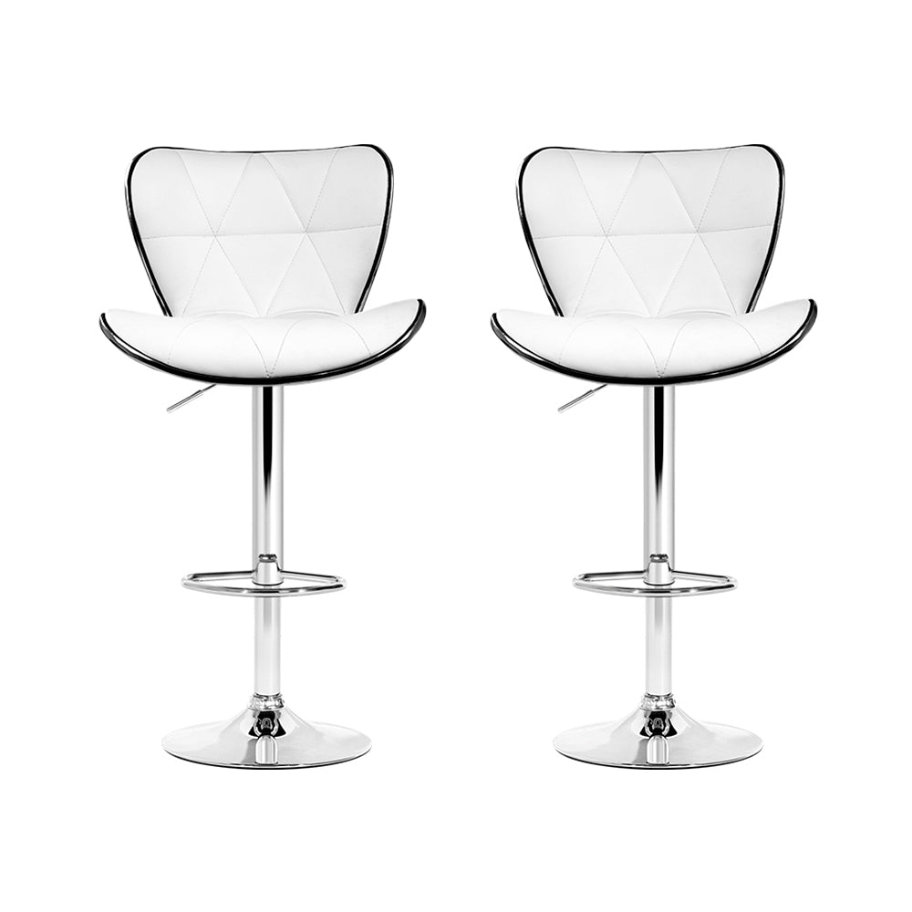 Set of 2 Bar Stools White PU Leather Gas Lift Swivel Kitchen Chairs