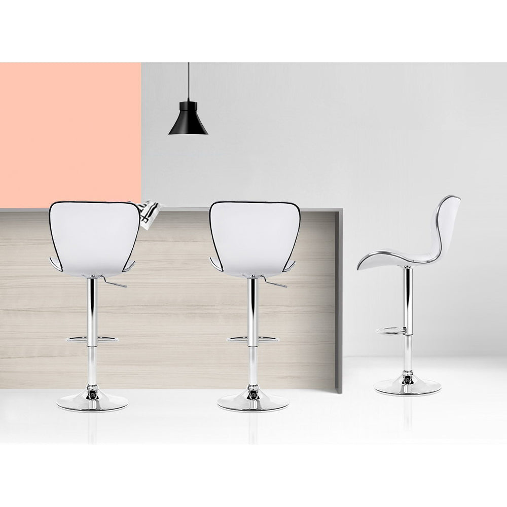 Set of 2 Bar Stools White PU Leather Gas Lift Swivel Kitchen Chairs