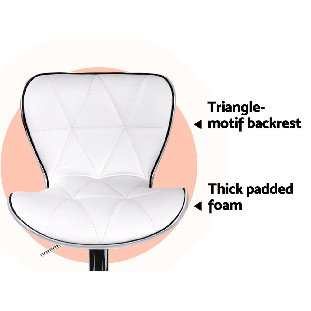 Set of 2 Bar Stools White PU Leather Gas Lift Swivel Kitchen Chairs