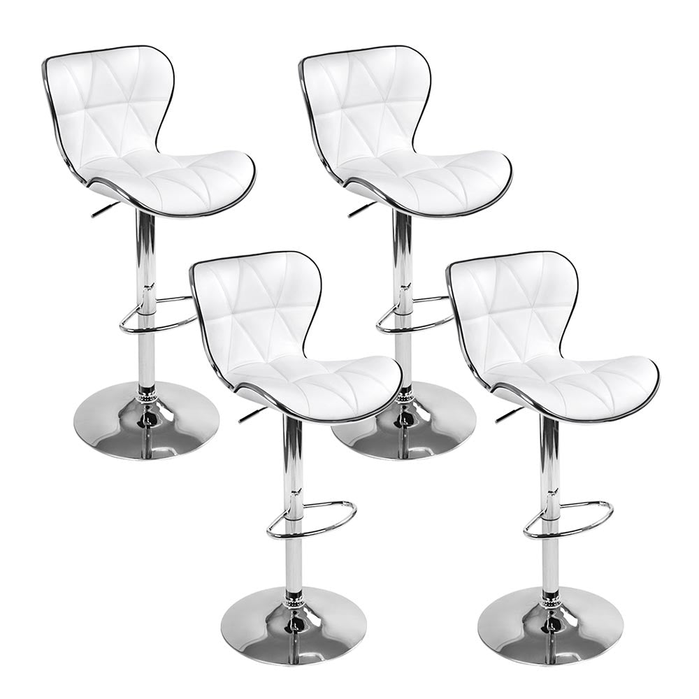Table & Bar Stools - 4x Bar Stools Gas Lift Leather Seat White