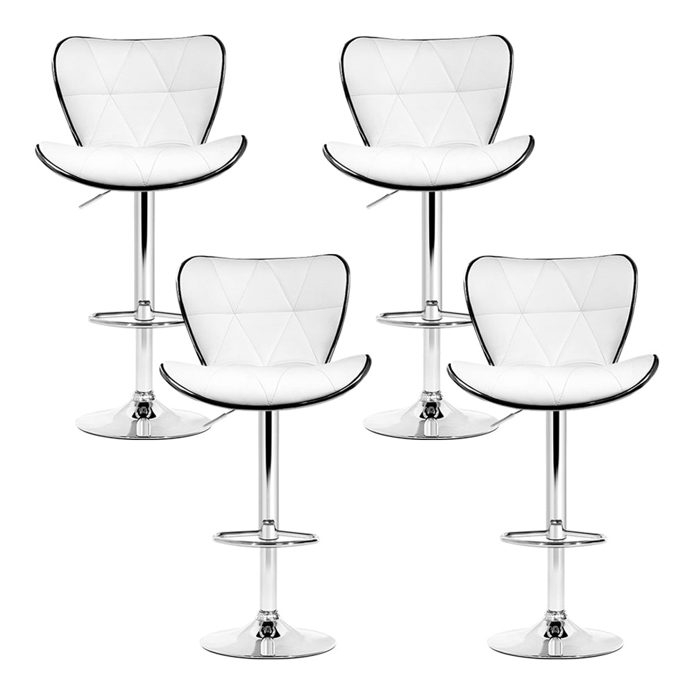 4x Bar Stools Gas Lift Leather Seat White, Leather finish