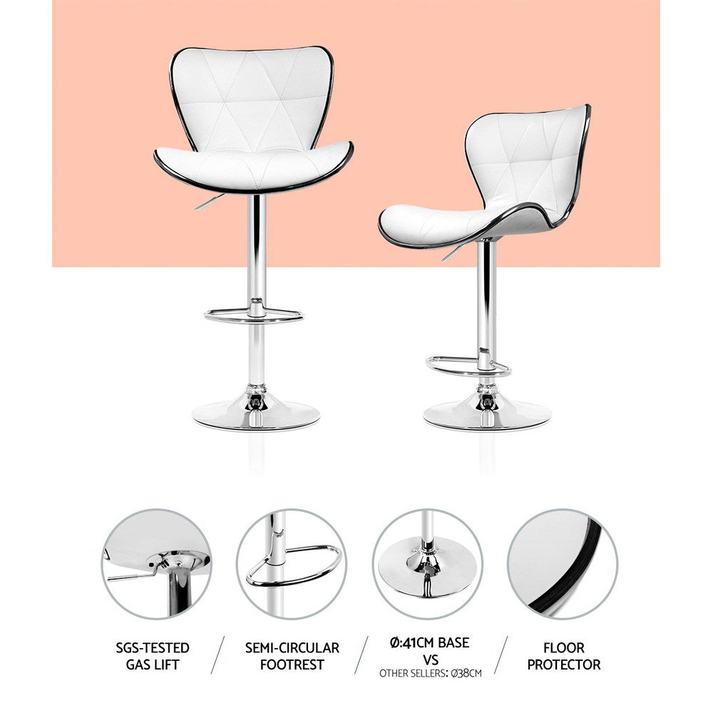 Ruby Kitchen Swivel Stool - 4x Bar Stools Gas Lift Leather Seat White