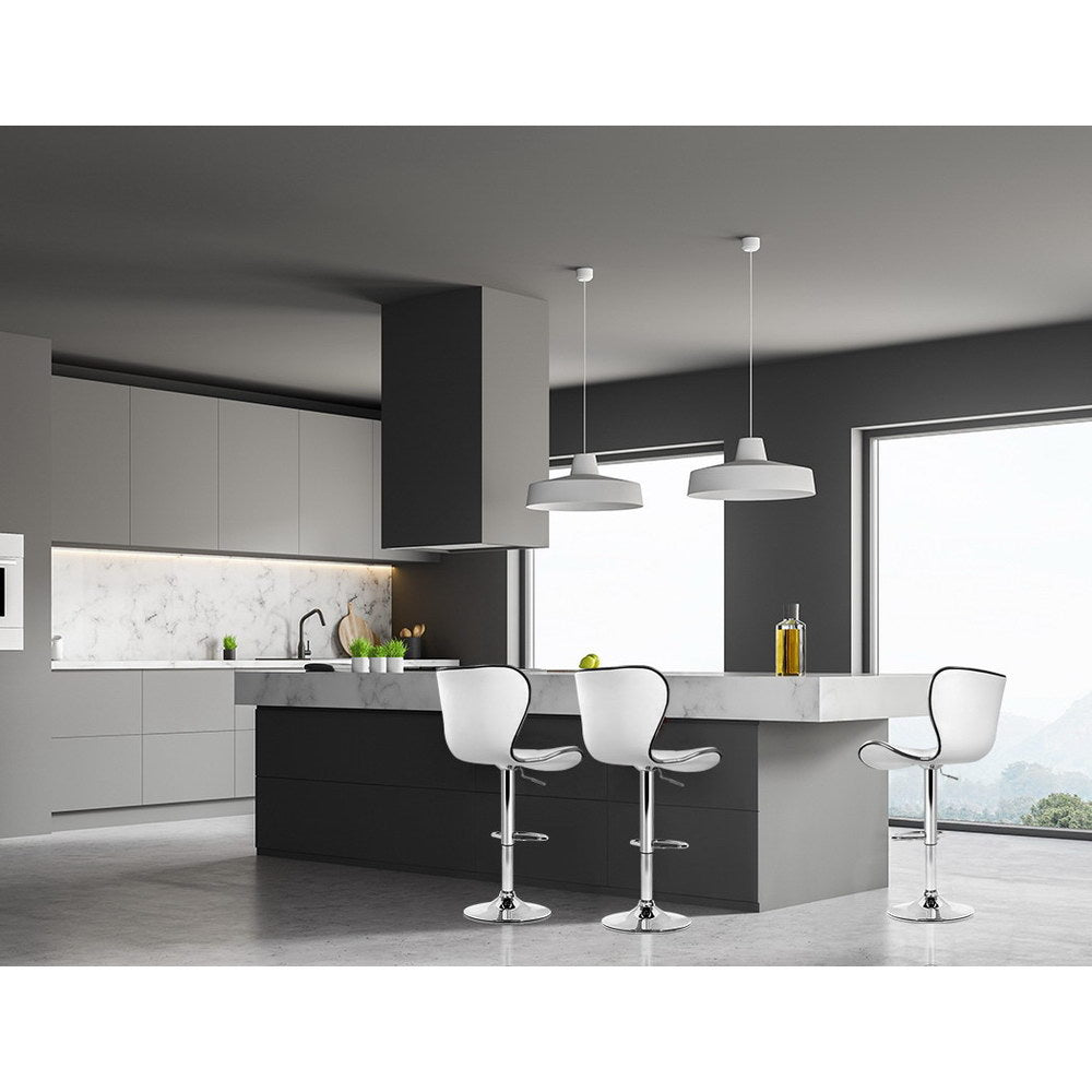 4x Bar Stools Gas Lift Leather Seat White | Ruby Kitchen Swivel Stool
