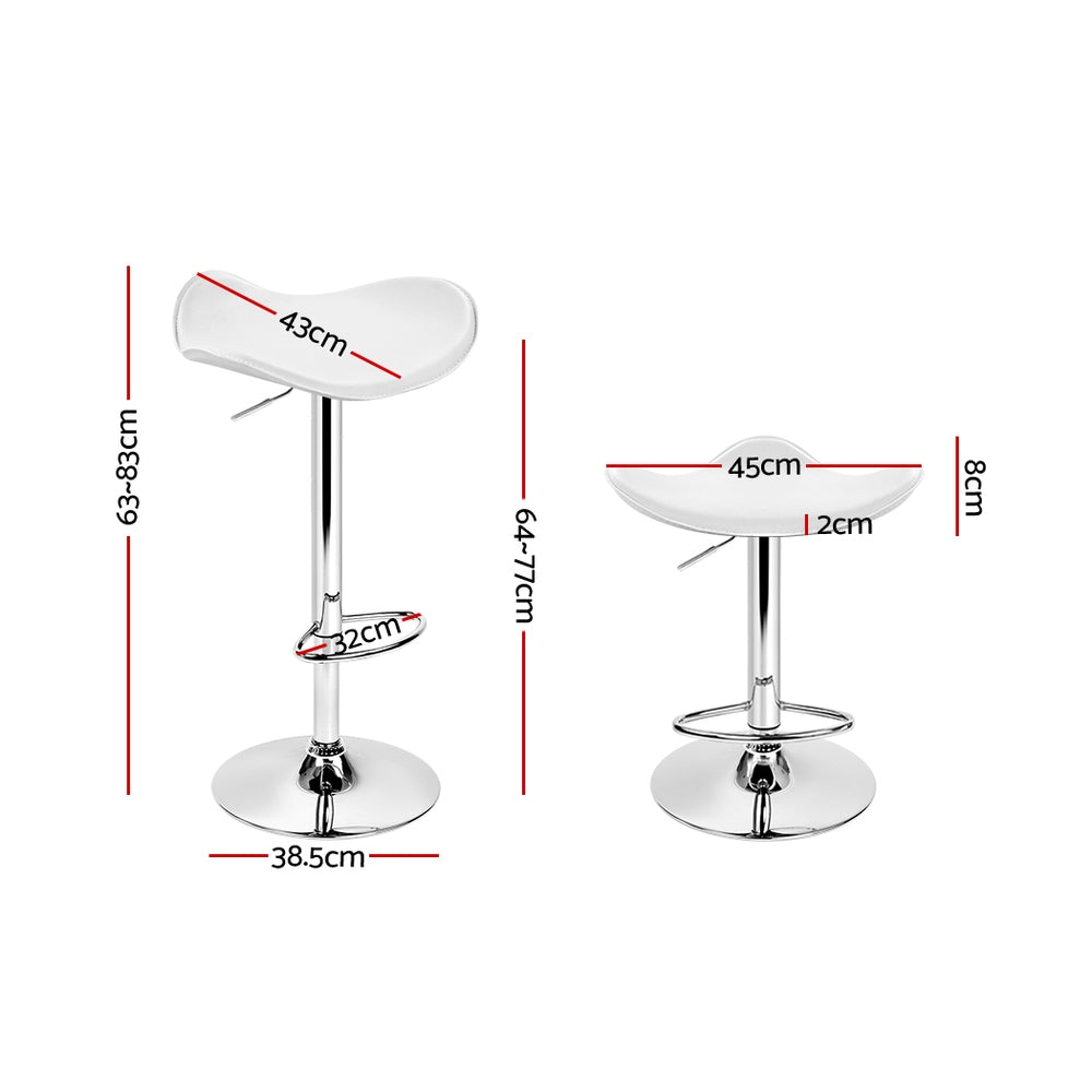 2x White Leather Bar Stools Gas Lift Adjustable Chairs