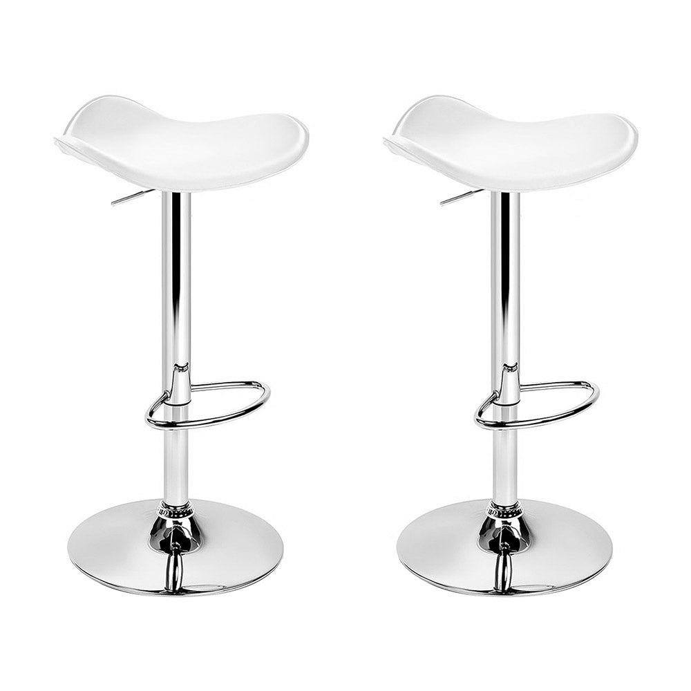 2x White Leather Bar Stools Gas Lift Adjustable Chairs