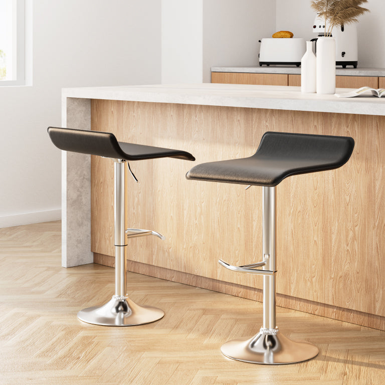 2x Bar Stools Adjustable Gas Lift Chairs Black