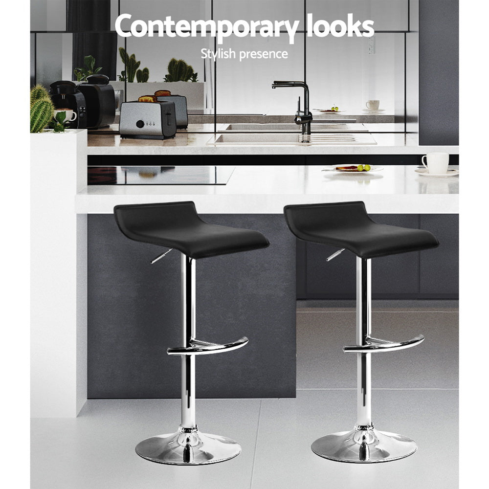 2x Bar Stools Adjustable Gas Lift Chairs Black