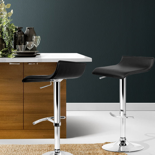2x Bar Stools Adjustable Gas Lift Chairs Black - Table & Bar Stools