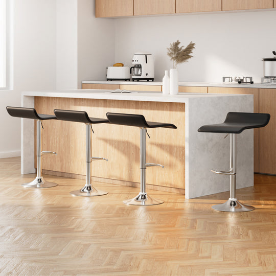 4x Bar Stools Adjustable Gas Lift Chairs Black