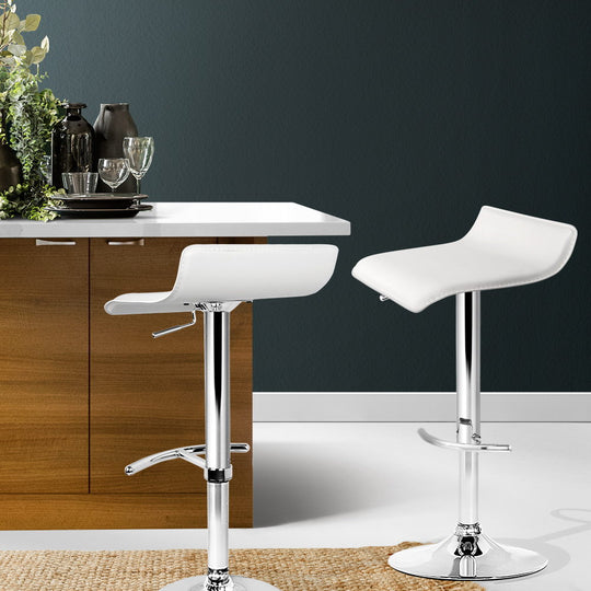 2x Bar Stools Adjustable Gas Lift Chairs White - Table & Bar Stools