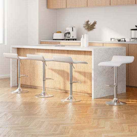4x Bar Stools Adjustable Gas Lift Chairs White - Sena Kitchen Swivel Stool