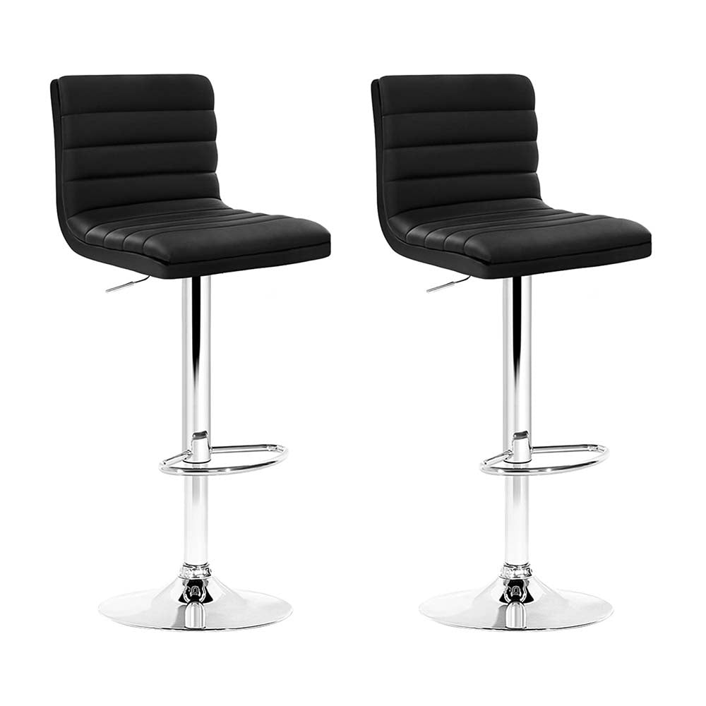 2x Leather Bar Stools Swivel Bar Stool Kitchen Chairs Black Gas Lift Black